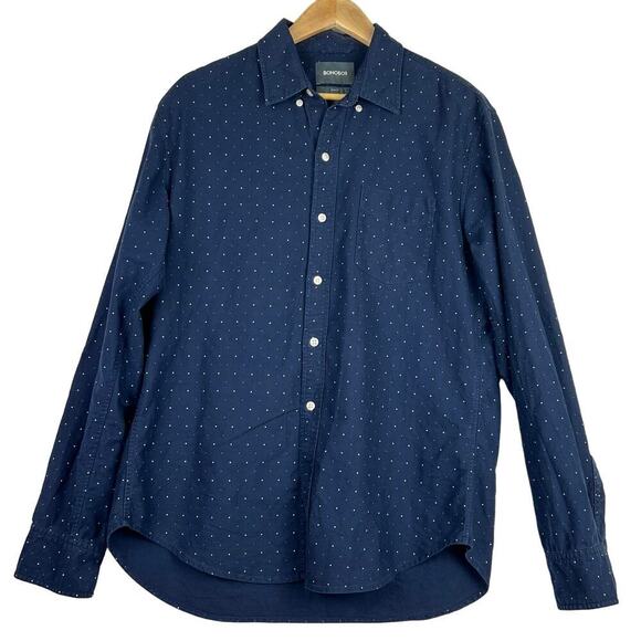 Bonobos Large Button Up Blue/White Dots Slim Fit Smart Cotton Men's Shirt - Picture 2 of 8